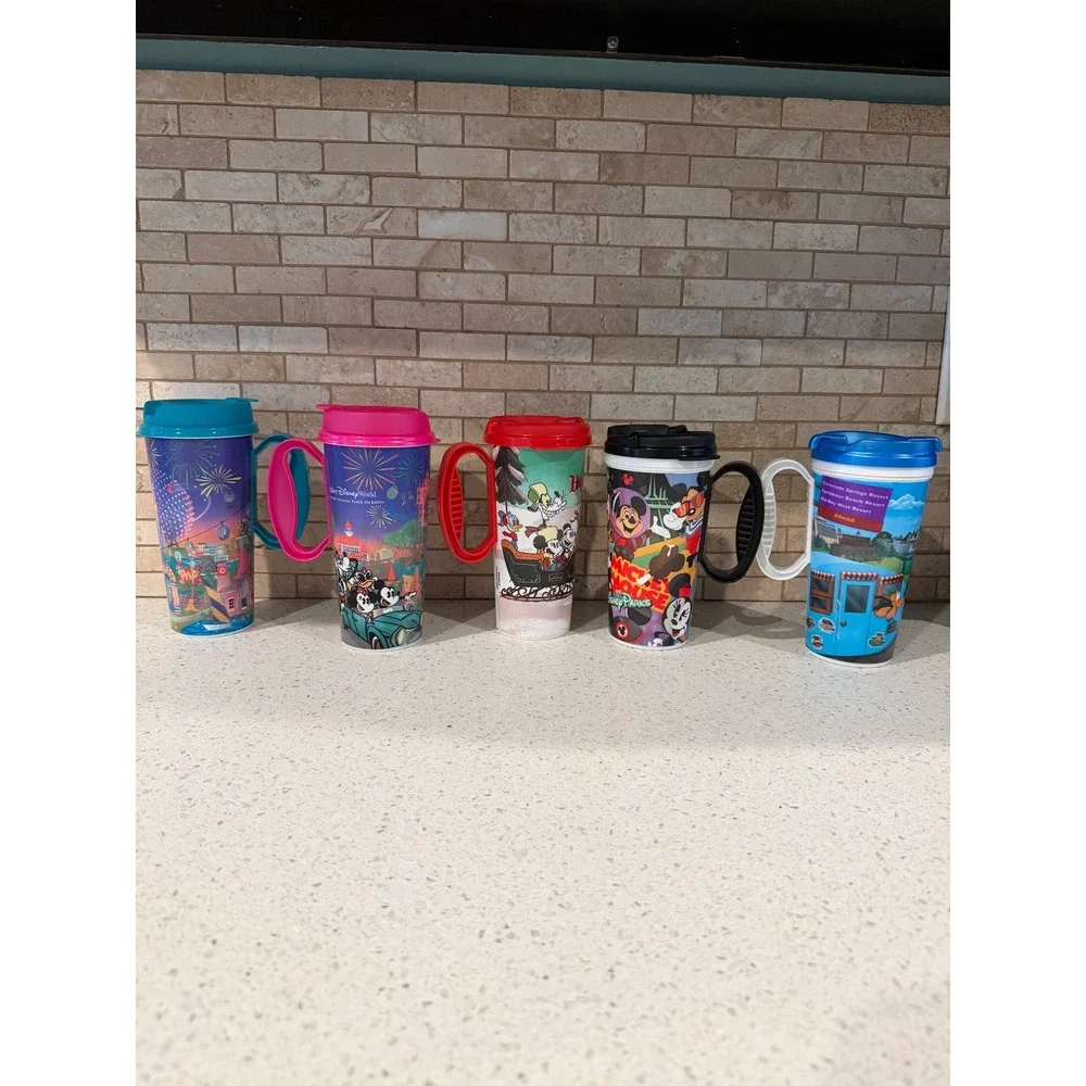 Walt Disney World Refillable Resort Travel Mug Cup Set 5 Mickey Parks